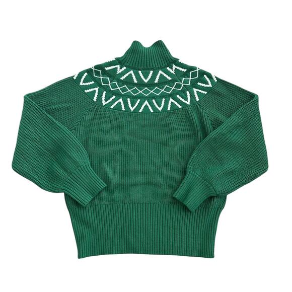 Varley Sweater Womens Small Green Marcie Fair Isle Yoke Knit Pullover Geometric - Picture 3 of 11